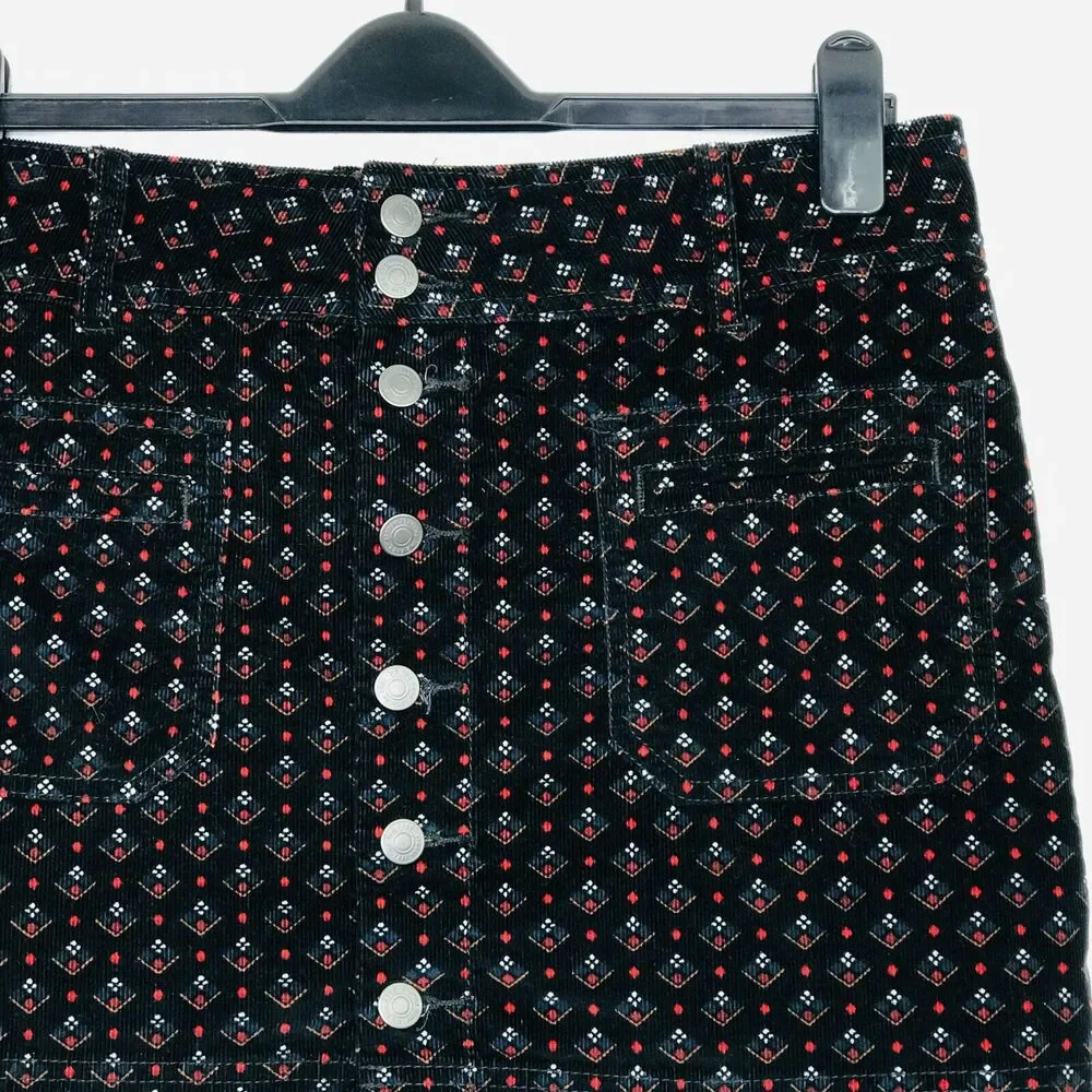 We The Free Women's 31 Mini Skirt Black Geometric Joanie Corduroy Button CD9